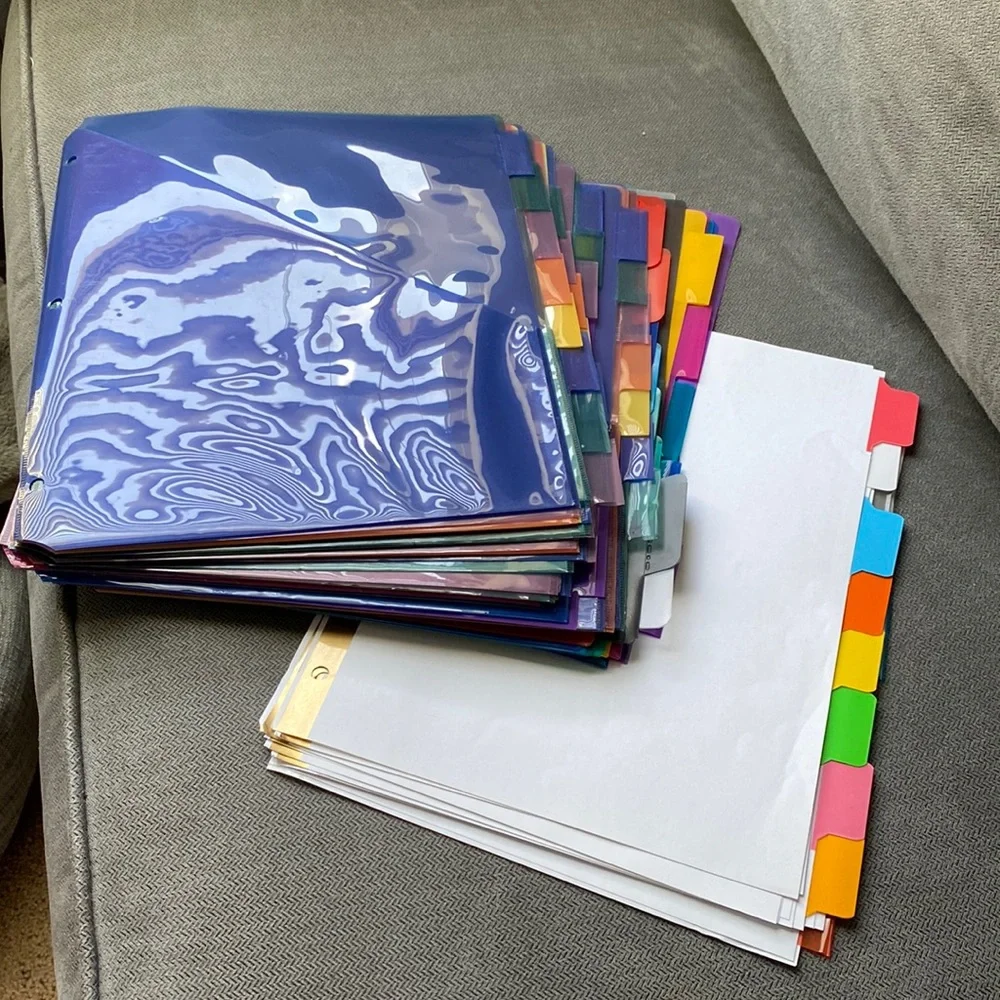 Large collection of three ring binder dividers